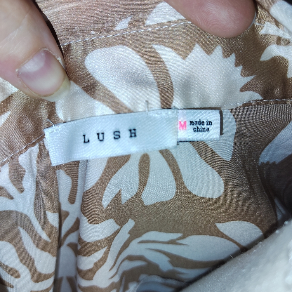 Lush Beige and Cream Floral Long-Sleeve Shirt Dress Medium Euc - Picture 6 of 8